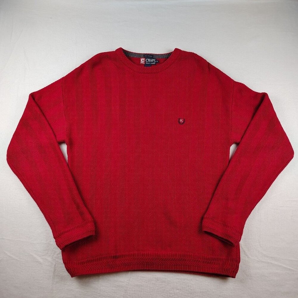 VTG Chaps Ralph Lauren Red Sweater Fisherman Knit Mens Medium